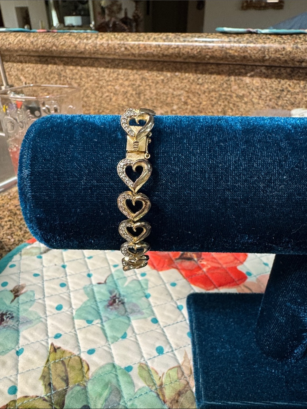 Vintage Vermeiled Sterling Silver & Clear Stone Heart Bracelet - 7" Long